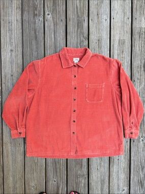 LL BEAN VTG 90s Coral Corduroy Cozy Utility Outdoors Cabincore Shacket Size XL